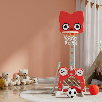 Keezi Kids Basketball Hoop Stand Adjustable 5-in-1 Sports Center Toys Set Red-Sports &amp; Fitness &gt; Ball Sports &gt; Basketball &amp; Basketball Accessories-PEROZ Accessories