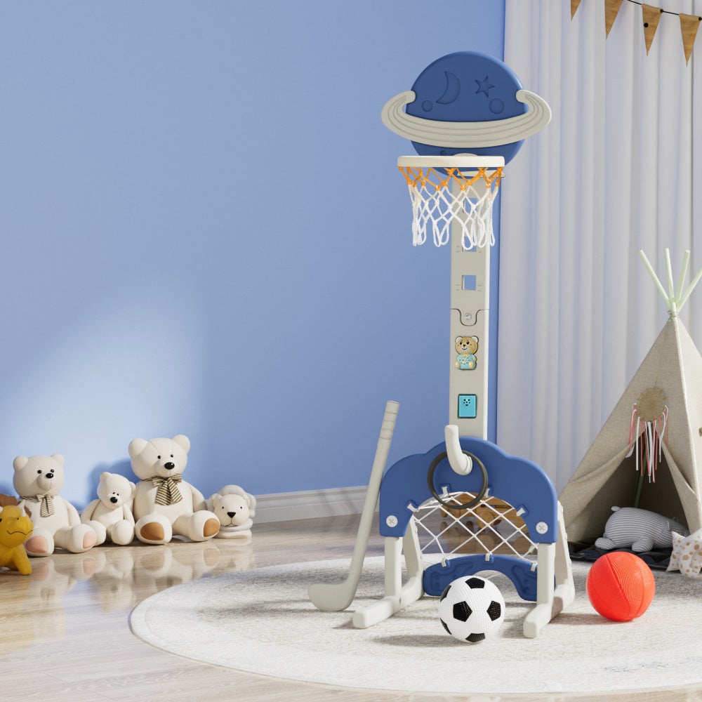 Keezi Kids Basketball Hoop Stand Adjustable 6-in-1 Sports Center Toys Set Blue-Sports &amp; Fitness &gt; Basketball &amp; Accessories-PEROZ Accessories