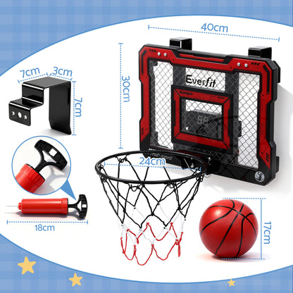 Everfit Mini Basketball Hoop Over Door Indoor LED Scoreboard Kids Set 40x30cm-Sports &amp; Fitness > Ball Sports > Basketball &amp; Basketball Accessories-PEROZ Accessories