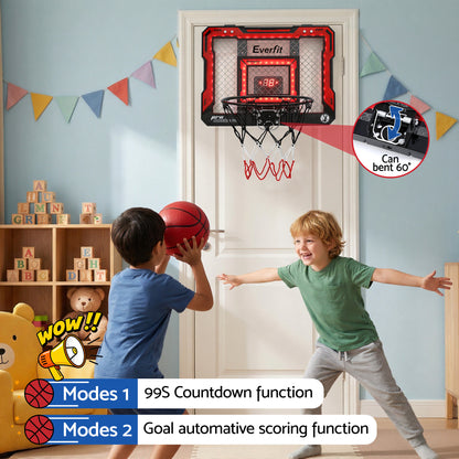 Everfit Mini Basketball Hoop Over Door Indoor LED Scoreboard Kids Set 40x30cm-Sports &amp; Fitness > Ball Sports > Basketball &amp; Basketball Accessories-PEROZ Accessories