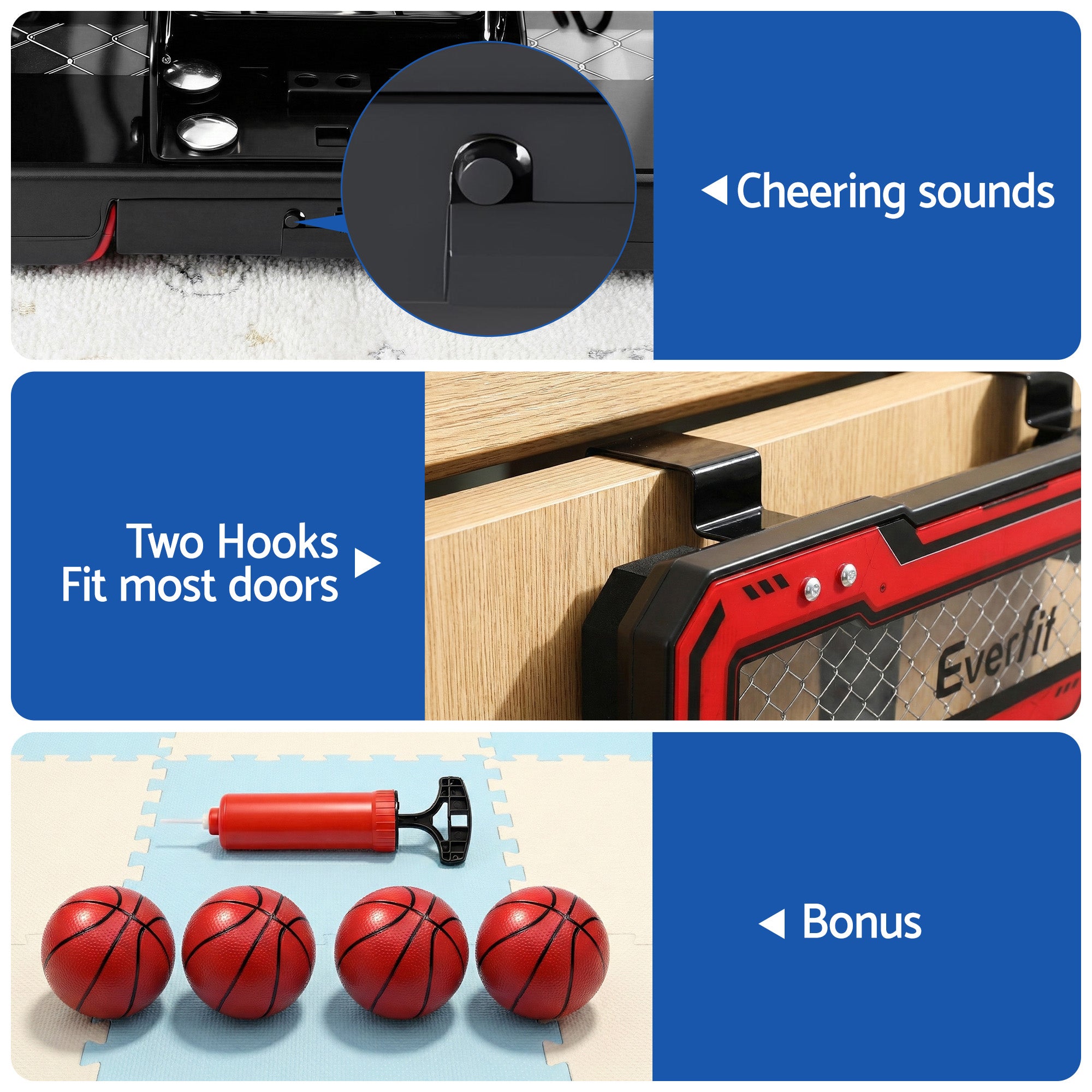 Everfit Mini Basketball Hoop Over Door Indoor LED Scoreboard Kids Set 40x30cm-Sports &amp; Fitness > Ball Sports > Basketball &amp; Basketball Accessories-PEROZ Accessories