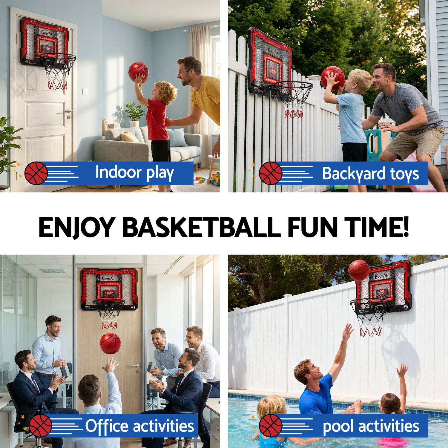 Everfit Mini Basketball Hoop Over Door Indoor LED Scoreboard Kids Set 40x30cm-Sports &amp; Fitness > Ball Sports > Basketball &amp; Basketball Accessories-PEROZ Accessories