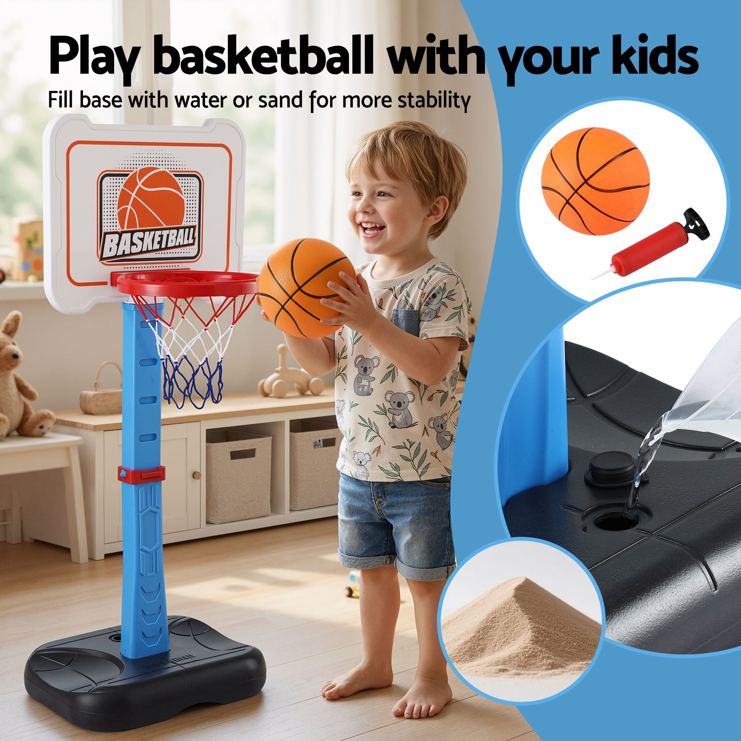 Keezi Kids Basketball Hoop Stand Baseball Set Adjustable Height Sports Toys Blue-Sports &amp; Fitness > Ball Sports > Basketball &amp; Basketball Accessories-PEROZ Accessories