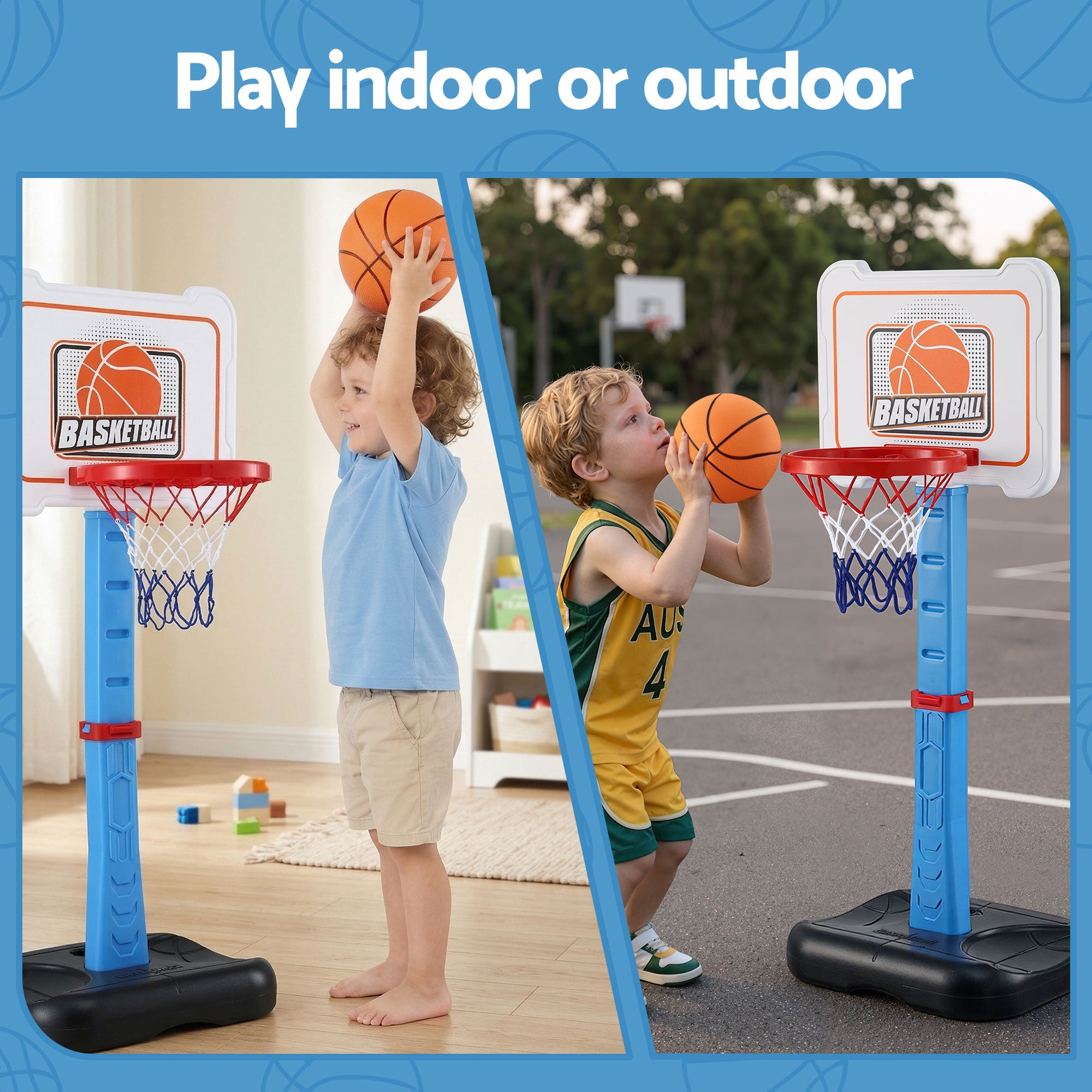 Keezi Kids Basketball Hoop Stand Baseball Set Adjustable Height Sports Toys Blue-Sports &amp; Fitness > Ball Sports > Basketball &amp; Basketball Accessories-PEROZ Accessories