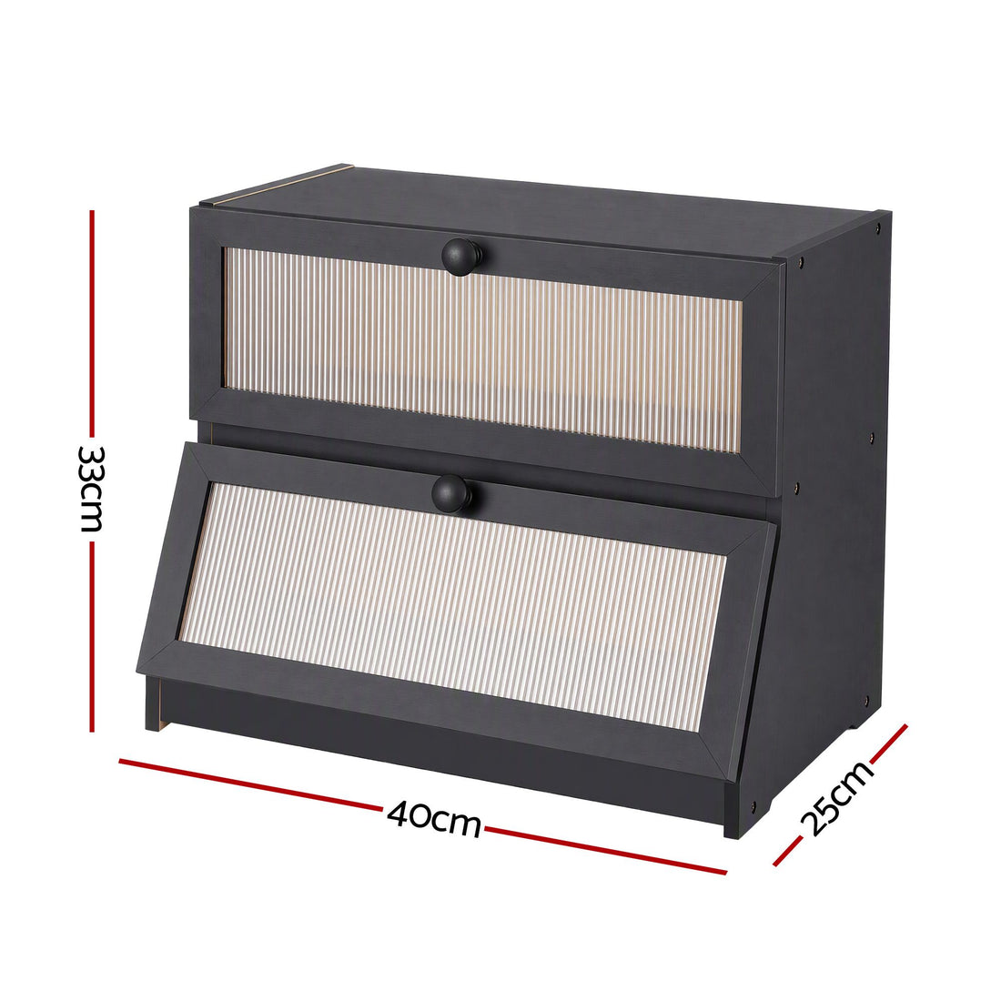 Artiss Bamboo Bread Box 2-Tier Kitchen Countertop Storage 40cm Black-Home &amp; Garden > Kitchenware > Food Storage-PEROZ Accessories