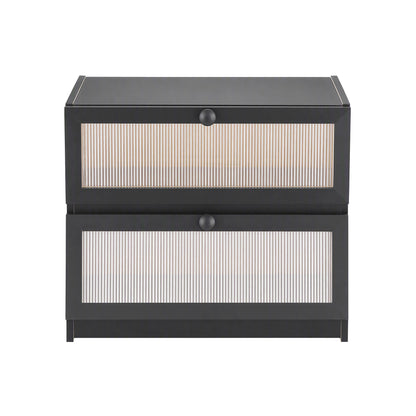 Artiss Bamboo Bread Box 2-Tier Kitchen Countertop Storage 40cm Black
