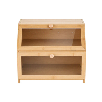Artiss Bamboo Bread Box 2-Tier Kitchen Countertop Storage 39cm Natural
