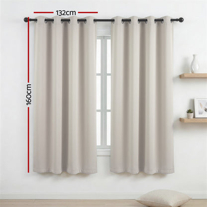Artiss Blockout Curtains 2X 132x160cm Thermal Insulated Eyelet Drapes Beige-Home &amp; Garden > Curtains > Curtains &amp; Drapes-PEROZ Accessories