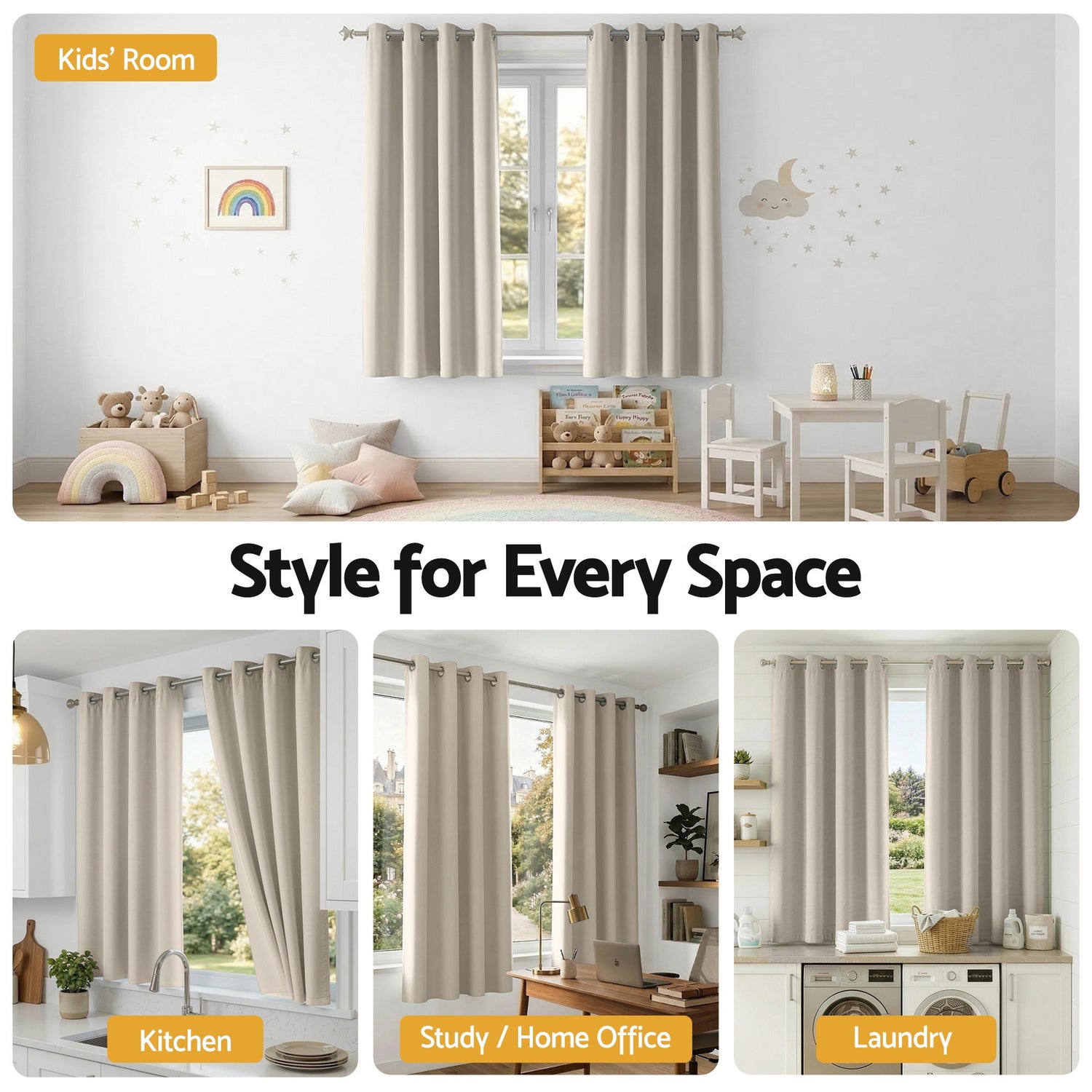 Artiss Blockout Curtains 2X 132x160cm Thermal Insulated Eyelet Drapes Beige-Home &amp; Garden > Curtains > Curtains &amp; Drapes-PEROZ Accessories