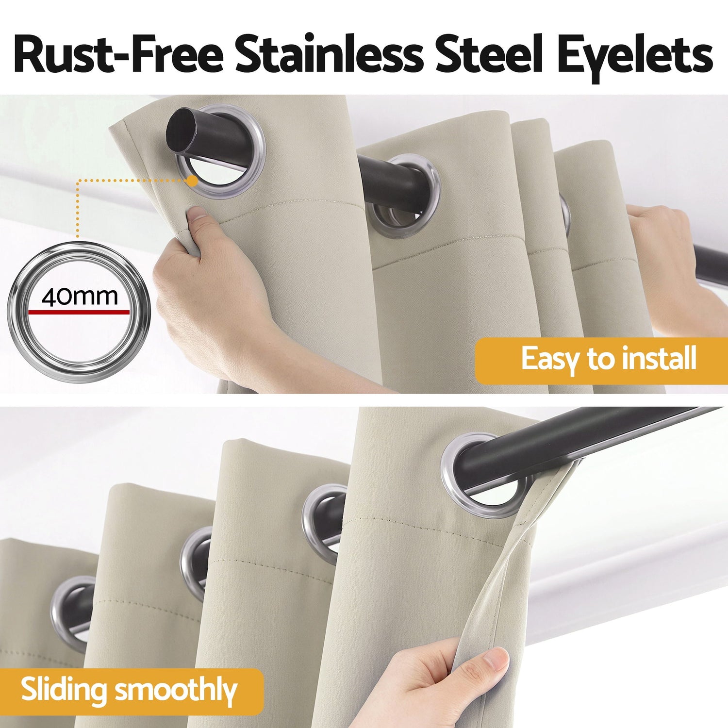 Artiss Blockout Curtains 2X 132x160cm Thermal Insulated Eyelet Drapes Beige-Home &amp; Garden > Curtains > Curtains &amp; Drapes-PEROZ Accessories