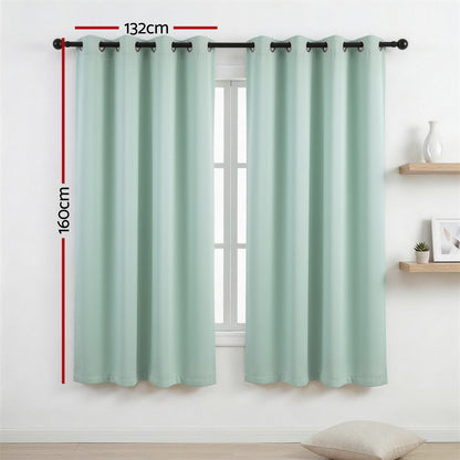Artiss Blockout Curtains 2X 132x160cm Thermal Insulated Eyelet Drapes Green-Home &amp; Garden > Curtains > Curtains &amp; Drapes-PEROZ Accessories