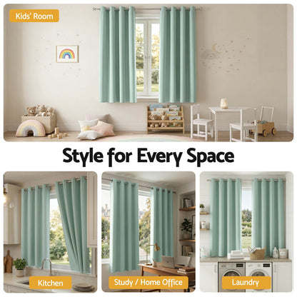 Artiss Blockout Curtains 2X 132x160cm Thermal Insulated Eyelet Drapes Green-Home &amp; Garden > Curtains > Curtains &amp; Drapes-PEROZ Accessories