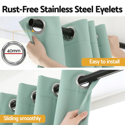Artiss Blockout Curtains 2X 132x160cm Thermal Insulated Eyelet Drapes Green-Home &amp; Garden > Curtains > Curtains &amp; Drapes-PEROZ Accessories