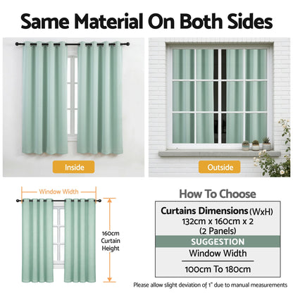 Artiss Blockout Curtains 2X 132x160cm Thermal Insulated Eyelet Drapes Green-Home &amp; Garden > Curtains > Curtains &amp; Drapes-PEROZ Accessories