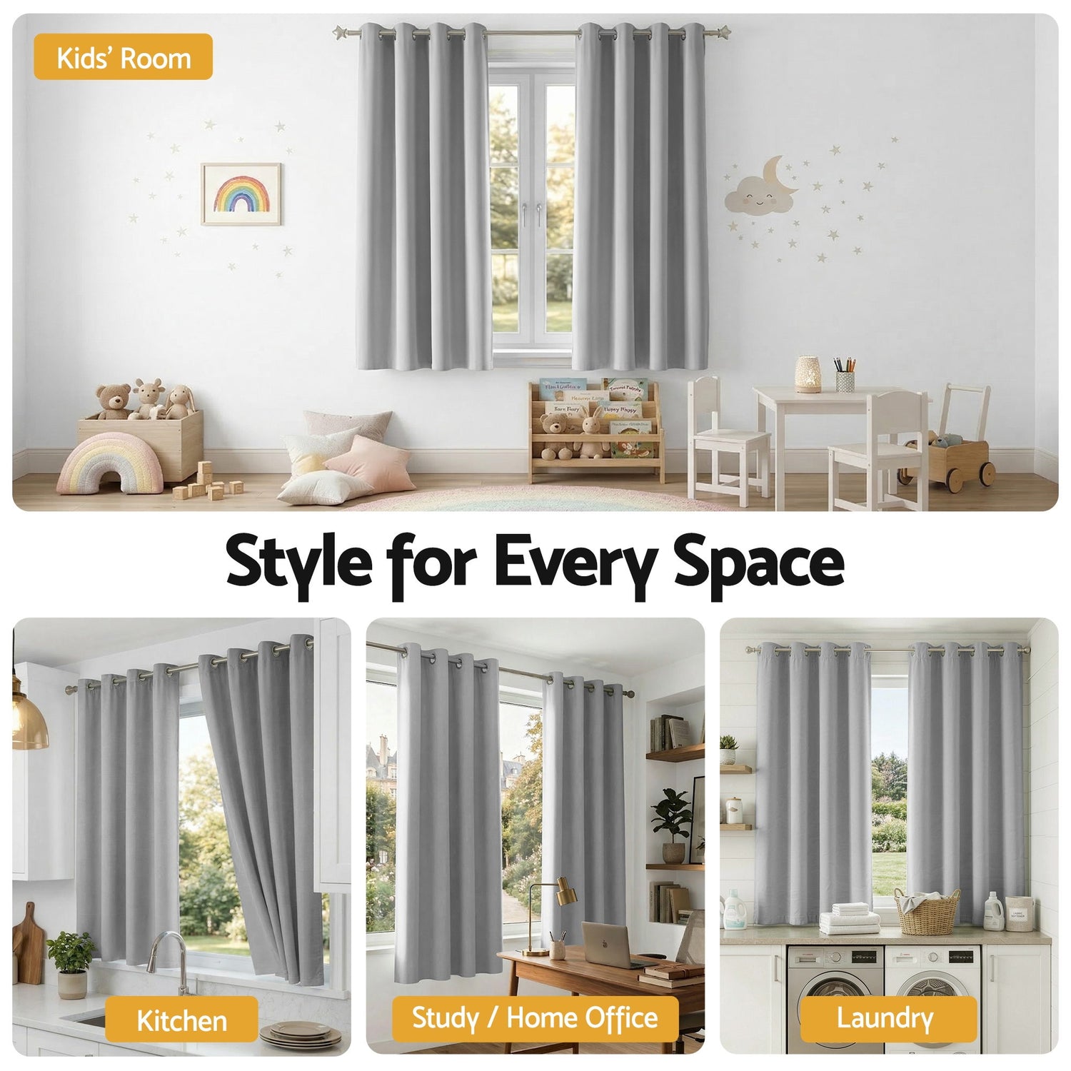 Artiss Blockout Curtains 2X 132x160cm Thermal Insulated Eyelet Drapes Grey-Home &amp; Garden > Curtains > Curtains &amp; Drapes-PEROZ Accessories