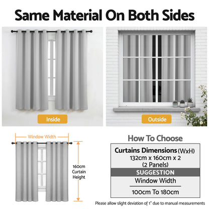 Artiss Blockout Curtains 2X 132x160cm Thermal Insulated Eyelet Drapes Grey-Home &amp; Garden > Curtains > Curtains &amp; Drapes-PEROZ Accessories