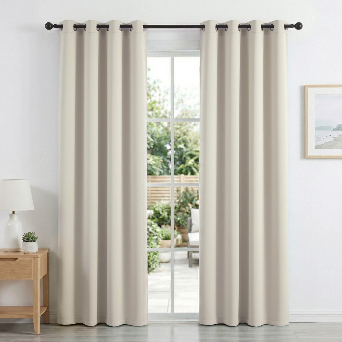 Artiss Blockout Curtains 2X 132x213cm Thermal Insulated Eyelet Drapes Beige-Home &amp; Garden > Curtains > Curtains &amp; Drapes-PEROZ Accessories
