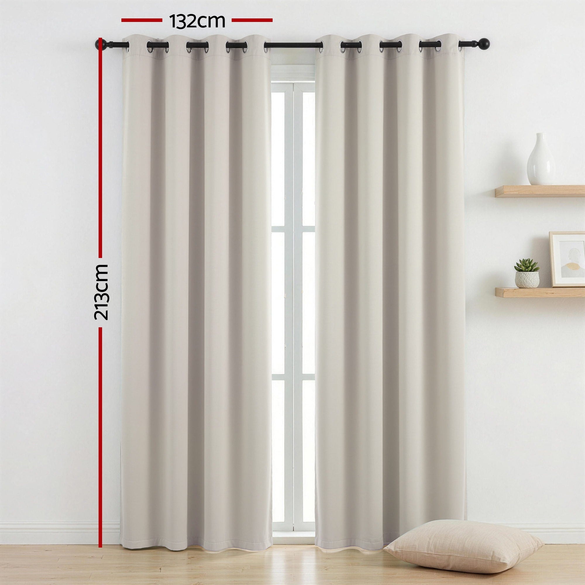 Artiss Blockout Curtains 2X 132x213cm Thermal Insulated Eyelet Drapes Beige-Home &amp; Garden > Curtains > Curtains &amp; Drapes-PEROZ Accessories