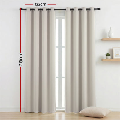 Artiss Blockout Curtains 2X 132x213cm Thermal Insulated Eyelet Drapes Beige-Home &amp; Garden > Curtains > Curtains &amp; Drapes-PEROZ Accessories