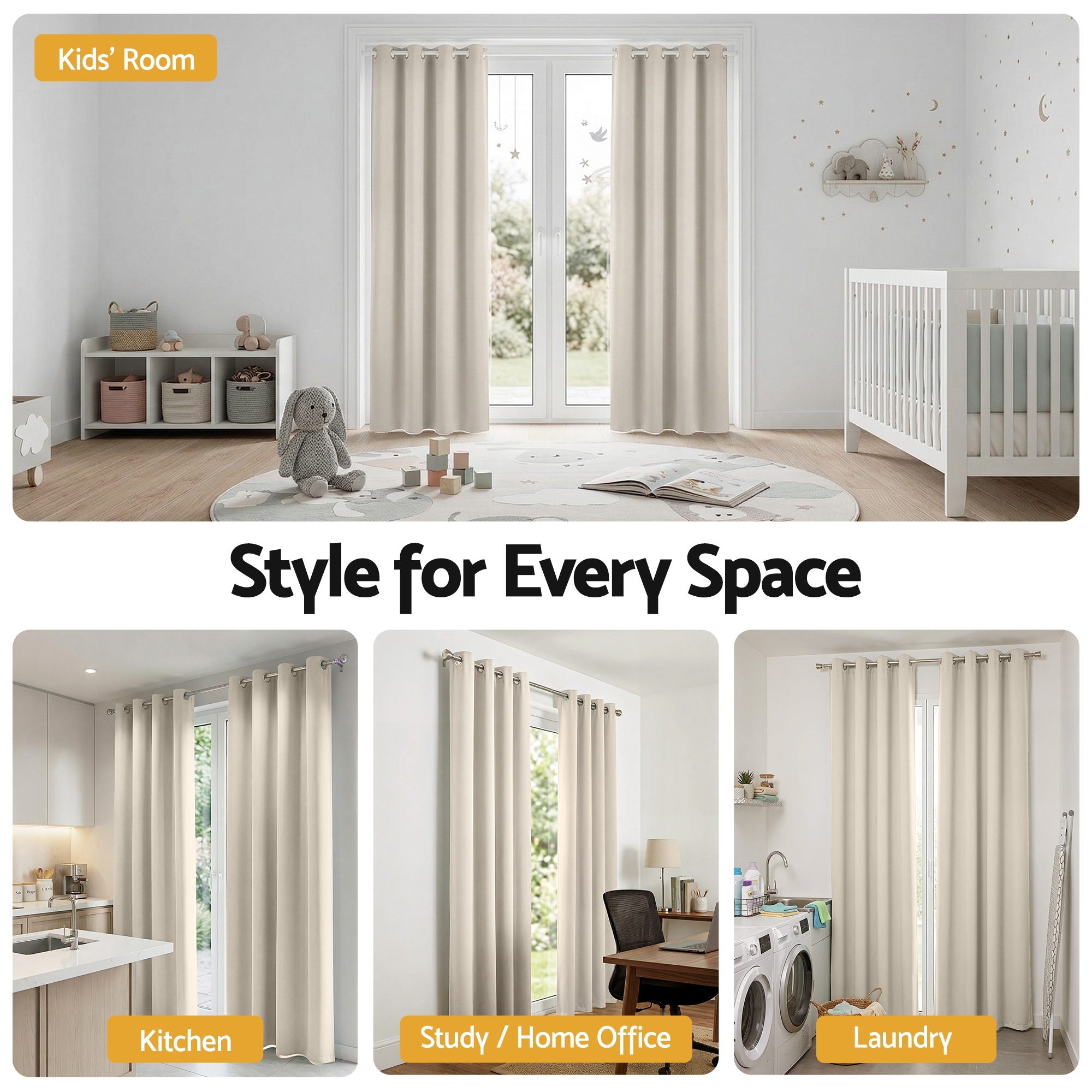 Artiss Blockout Curtains 2X 132x213cm Thermal Insulated Eyelet Drapes Beige-Home &amp; Garden > Curtains > Curtains &amp; Drapes-PEROZ Accessories