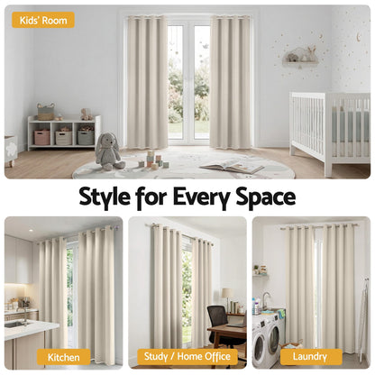 Artiss Blockout Curtains 2X 132x213cm Thermal Insulated Eyelet Drapes Beige-Home &amp; Garden > Curtains > Curtains &amp; Drapes-PEROZ Accessories