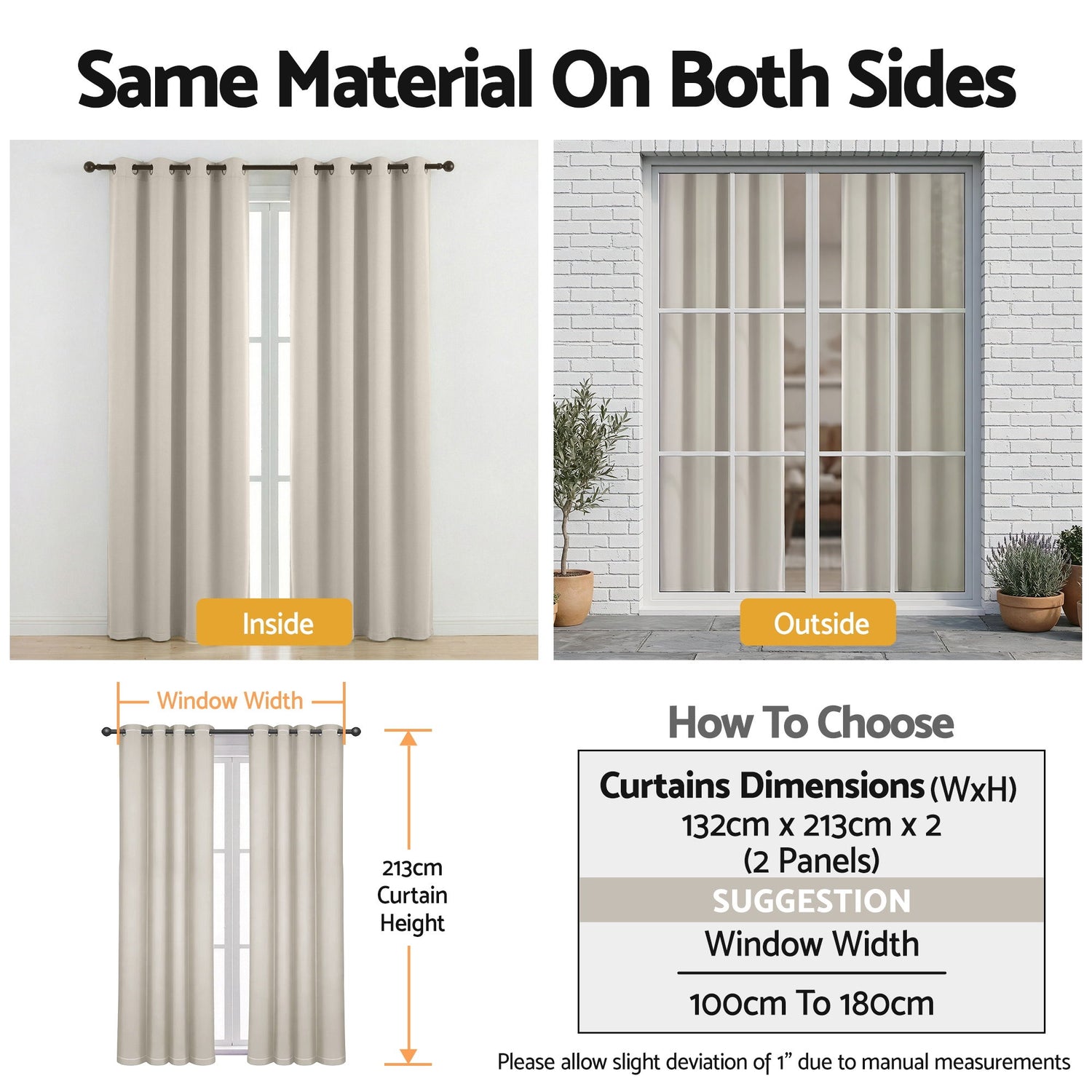 Artiss Blockout Curtains 2X 132x213cm Thermal Insulated Eyelet Drapes Beige-Home &amp; Garden > Curtains > Curtains &amp; Drapes-PEROZ Accessories