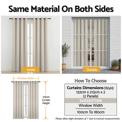 Artiss Blockout Curtains 2X 132x213cm Thermal Insulated Eyelet Drapes Beige-Home &amp; Garden > Curtains > Curtains &amp; Drapes-PEROZ Accessories