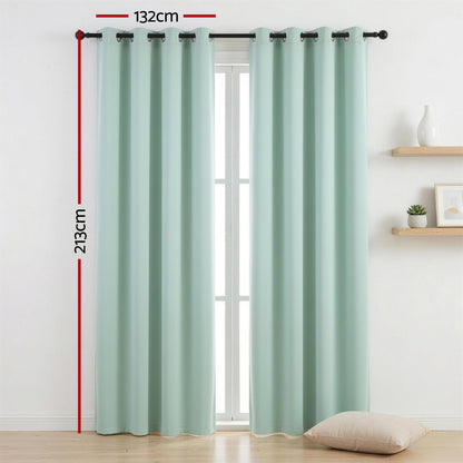 Artiss Blockout Curtains 2X 132x213cm Thermal Insulated Eyelet Drapes Green-Home &amp; Garden > Curtains > Curtains &amp; Drapes-PEROZ Accessories