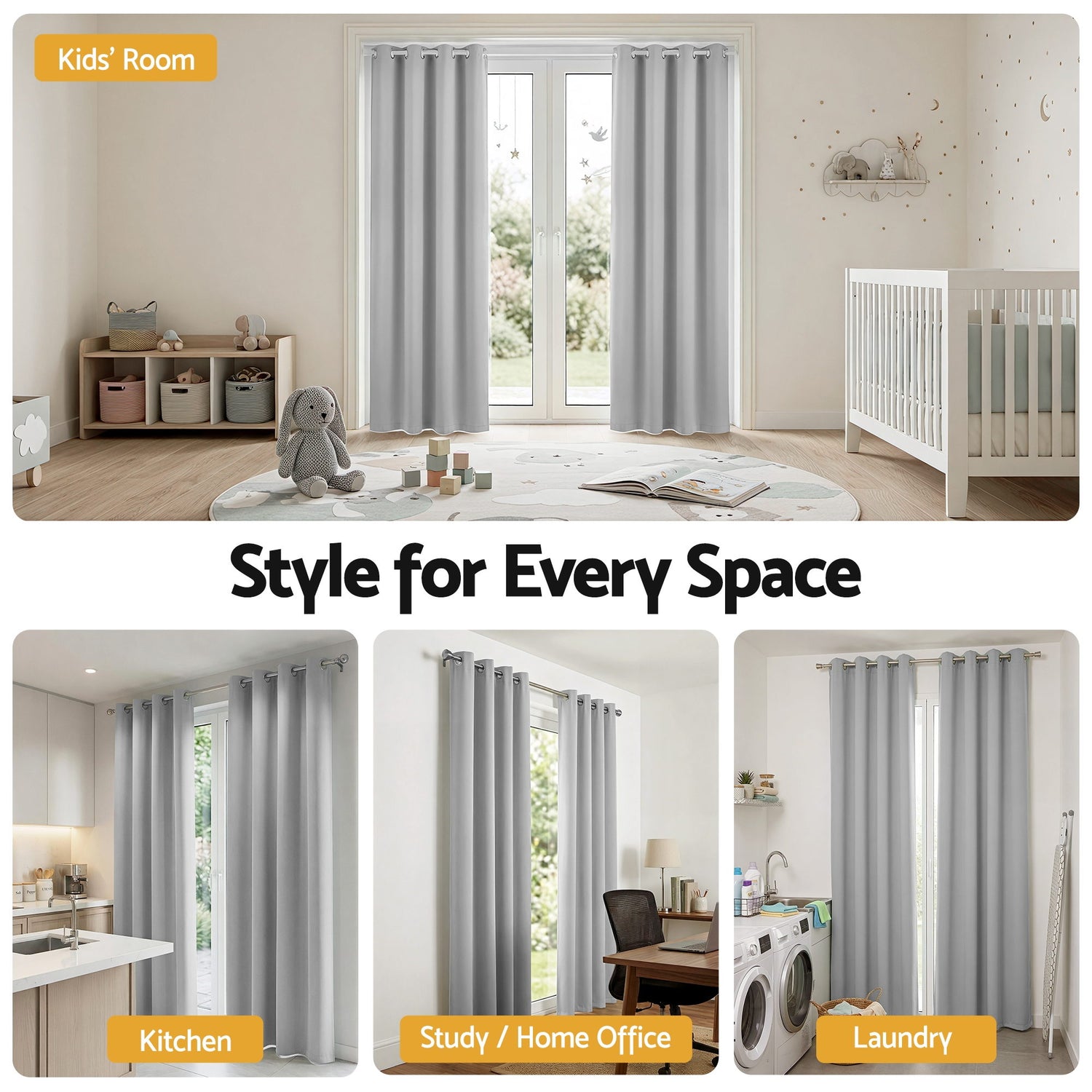 Artiss Blockout Curtains 2X 132x213cm Thermal Insulated Eyelet Drapes Grey-Home &amp; Garden > Curtains > Curtains &amp; Drapes-PEROZ Accessories