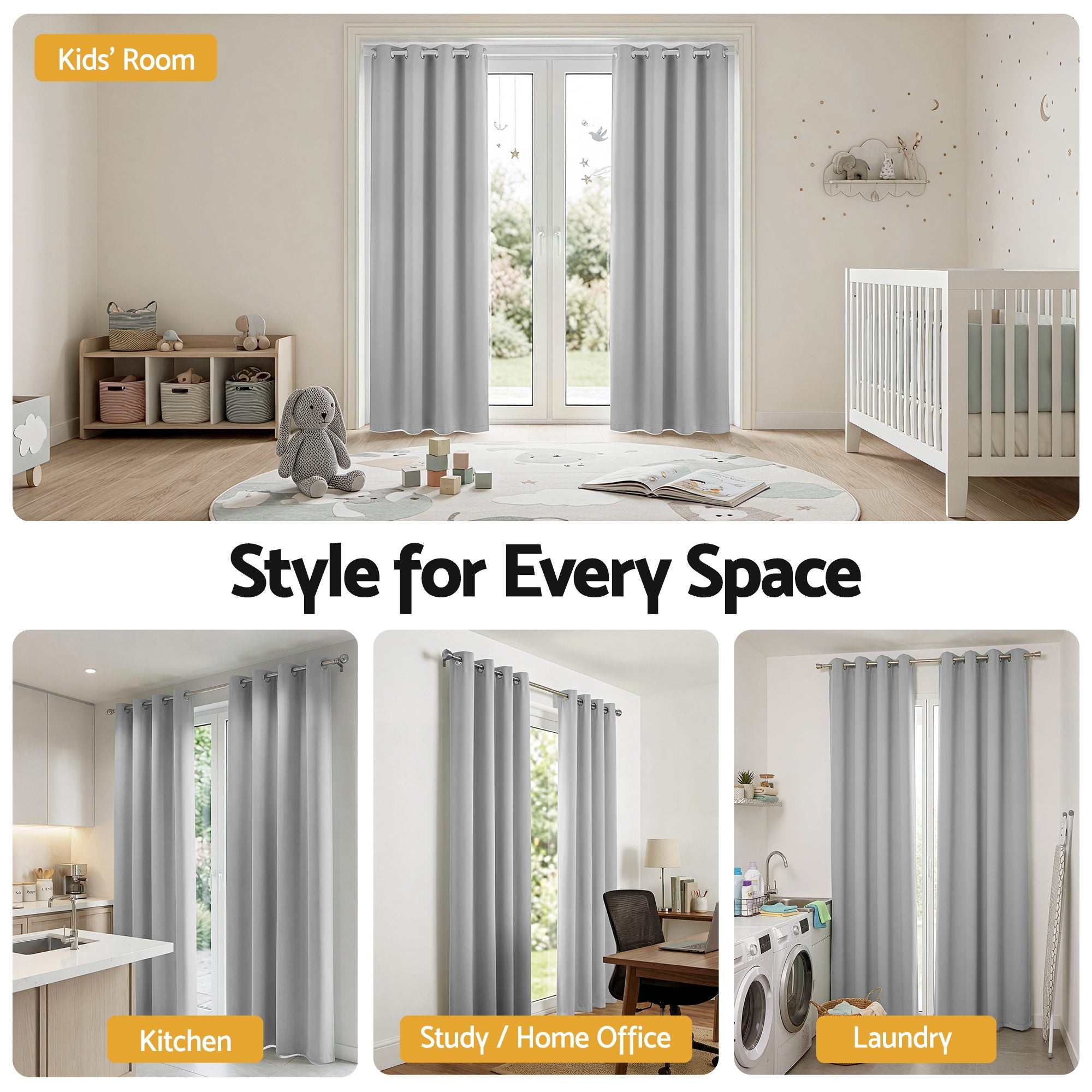 Artiss Blockout Curtains 2X 132x213cm Thermal Insulated Eyelet Drapes Grey-Home &amp; Garden > Curtains > Curtains &amp; Drapes-PEROZ Accessories