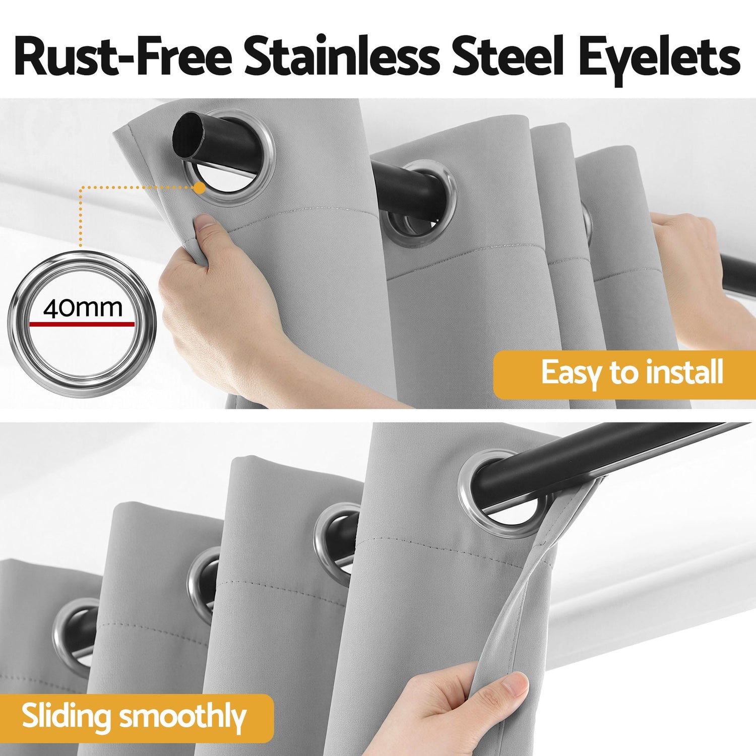 Artiss Blockout Curtains 2X 132x213cm Thermal Insulated Eyelet Drapes Grey-Home &amp; Garden > Curtains > Curtains &amp; Drapes-PEROZ Accessories
