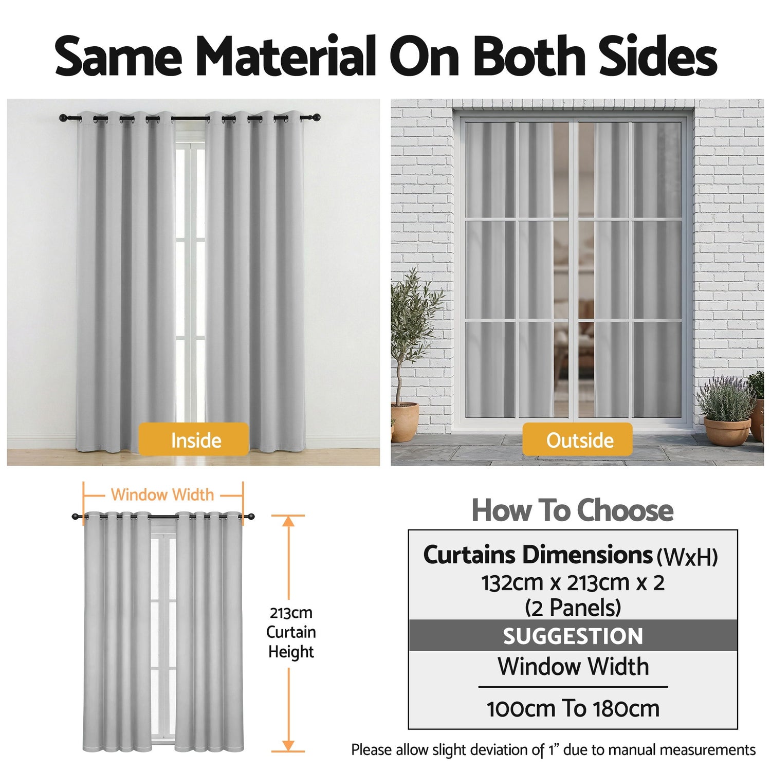 Artiss Blockout Curtains 2X 132x213cm Thermal Insulated Eyelet Drapes Grey-Home &amp; Garden > Curtains > Curtains &amp; Drapes-PEROZ Accessories