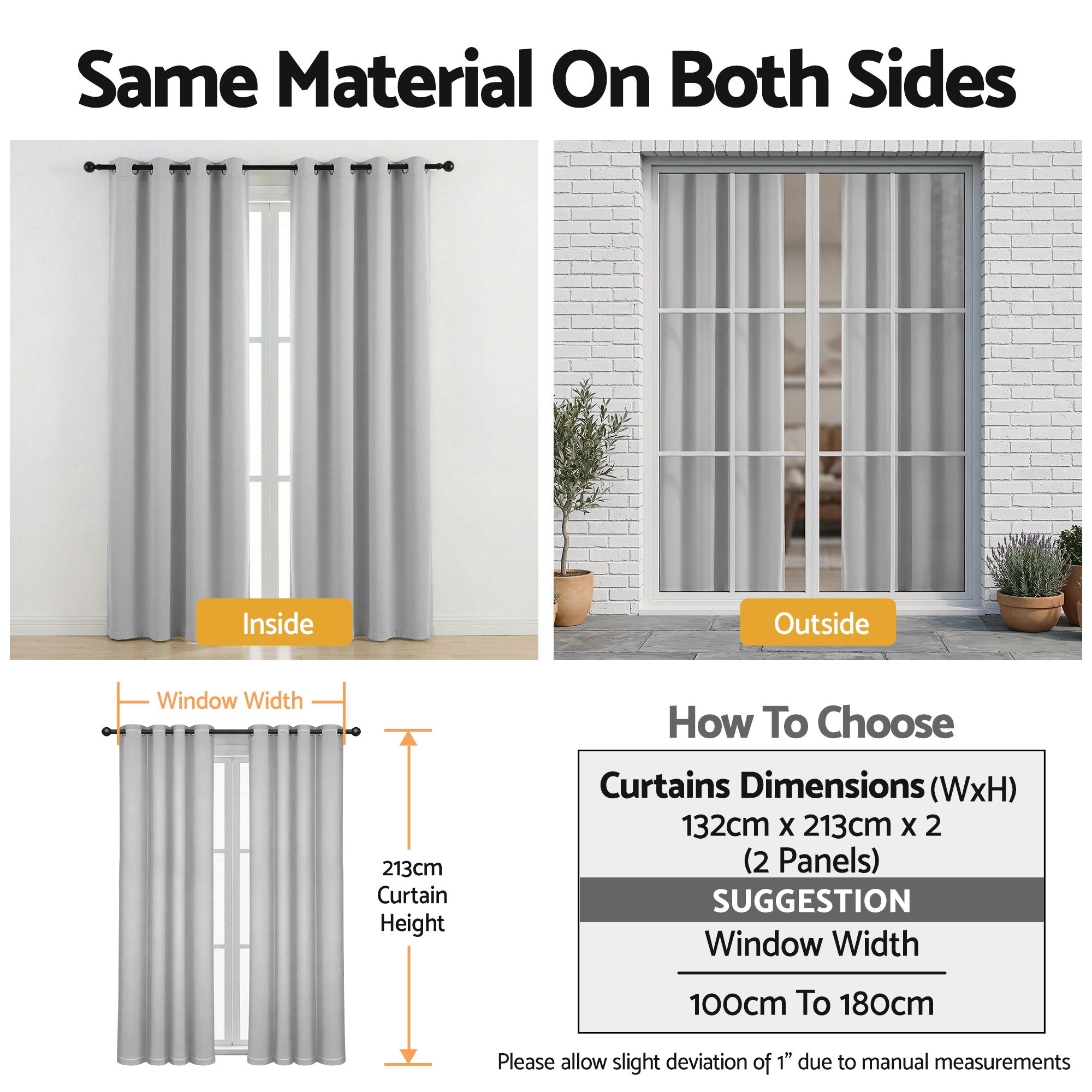 Artiss Blockout Curtains 2X 132x213cm Thermal Insulated Eyelet Drapes Grey-Home &amp; Garden > Curtains > Curtains &amp; Drapes-PEROZ Accessories