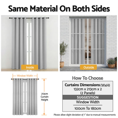 Artiss Blockout Curtains 2X 132x213cm Thermal Insulated Eyelet Drapes Grey-Home &amp; Garden > Curtains > Curtains &amp; Drapes-PEROZ Accessories