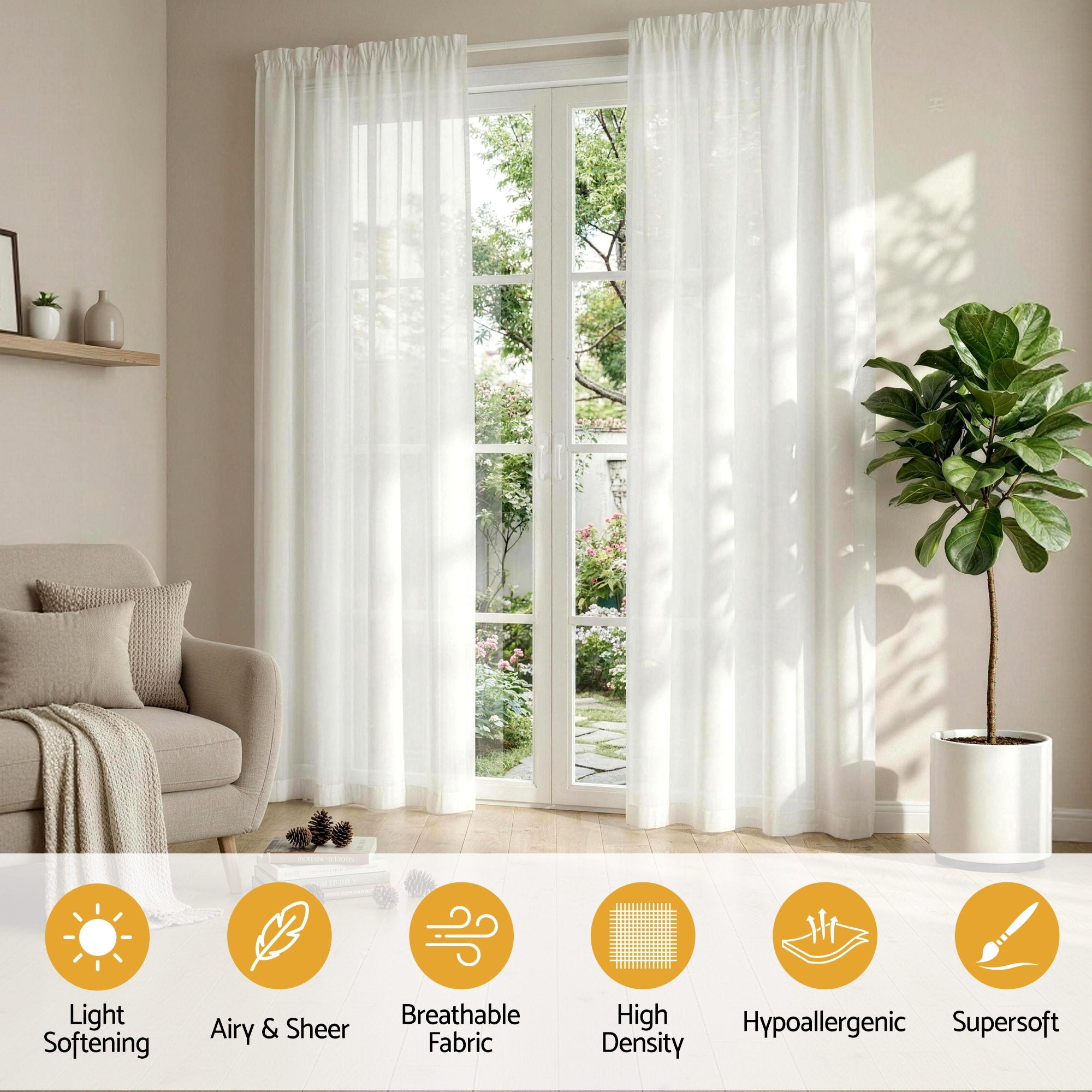 Artiss Blockout Curtains 2X 132x213cm Light Filtering Window Drapes Rod Pocket-Home &amp; Garden > Curtains > Curtains &amp; Drapes-PEROZ Accessories