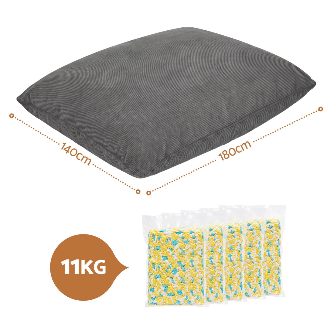 Artiss 3 in 1 Bean Bag Chair with Filler Convertible Bean Bag for Adults, Corduroy DIY Stuffed Bean Bag Sofa Washable for Living Room Bedroom, Grey-Furniture > Sofas > Sofa Accessories-PEROZ Accessories