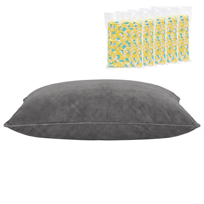 Artiss 3 in 1 Bean Bag Chair with Filler Convertible Bean Bag for Adults, Corduroy DIY Stuffed Bean Bag Sofa Washable for Living Room Bedroom, Grey-Furniture > Sofas > Sofa Accessories-PEROZ Accessories
