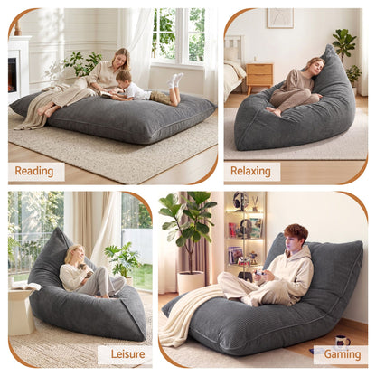 Artiss 3 in 1 Bean Bag Chair with Filler Convertible Bean Bag for Adults, Corduroy DIY Stuffed Bean Bag Sofa Washable for Living Room Bedroom, Grey-Furniture > Sofas > Sofa Accessories-PEROZ Accessories