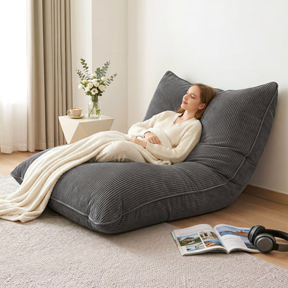 Artiss 3 in 1 Bean Bag Chair with Filler Convertible Bean Bag for Adults, Corduroy DIY Stuffed Bean Bag Sofa Washable for Living Room Bedroom, Grey-Furniture > Sofas > Sofa Accessories-PEROZ Accessories