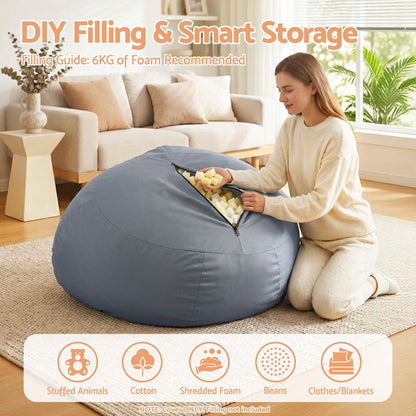 Artiss Outdoor Bean Bag Chair Cover (No Filler) Splash-Proof Beanbag Sofacover for Adults Teens Kids Stuffable Bean Bag Cover for Patio Poolside Relaxing, Grey-Furniture > Sofas > Sofa Accessories-PEROZ Accessories