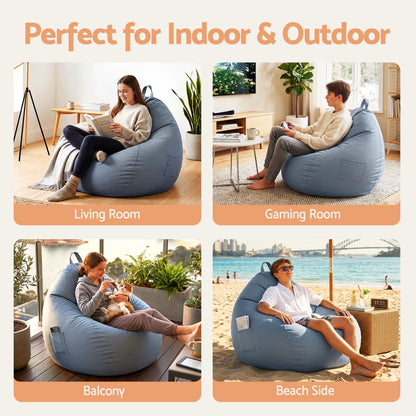 Artiss Outdoor Bean Bag Chair Cover (No Filler) Splash-Proof Beanbag Sofacover for Adults Teens Kids Stuffable Bean Bag Cover for Patio Poolside Relaxing, Grey-Furniture > Sofas > Sofa Accessories-PEROZ Accessories
