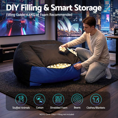 Artiss Gaming Bean Bag Chair Cover (No Filler) for Adults Teens Kids Splash-Proof Floor Gaming Chair Cover with Side Pockets, Headphone Hanger, Cup Holder, Bean Bag Cover Only-Furniture > Sofas > Sofa Accessories-PEROZ Accessories