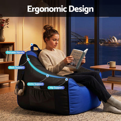 Artiss Gaming Bean Bag Chair Cover (No Filler) for Adults Teens Kids Splash-Proof Floor Gaming Chair Cover with Side Pockets, Headphone Hanger, Cup Holder, Bean Bag Cover Only-Furniture > Sofas > Sofa Accessories-PEROZ Accessories