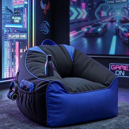 Artiss Gaming Bean Bag Chair Cover (No Filler) for Adults Teens Kids Splash-Proof Floor Gaming Chair Cover with Side Pockets, Headphone Hanger, Cup Holder, Bean Bag Cover Only-Furniture > Sofas > Sofa Accessories-PEROZ Accessories
