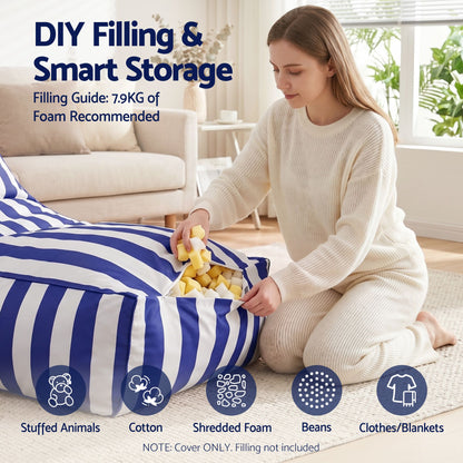 Artiss Outdoor Bean Bag Chair Cover (No Filler) Splash-Proof Beanbag Lounge Sofacover Stuffed Animal Storage Bean Bag Cover for Patio Poolside Relaxing, Blue-Furniture > Sofas > Sofa Accessories-PEROZ Accessories