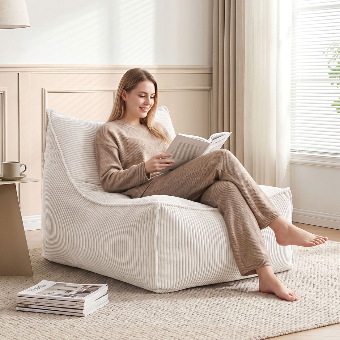 Artiss Bean Bag Chair Cover (No Filler) Soft Corduroy Stuffed Animal Storage Bean Bag Cover for Adults, Washable Lazy Sofa Cover for Living Room Bedroom, Beige-Furniture > Sofas > Sofa Accessories-PEROZ Accessories