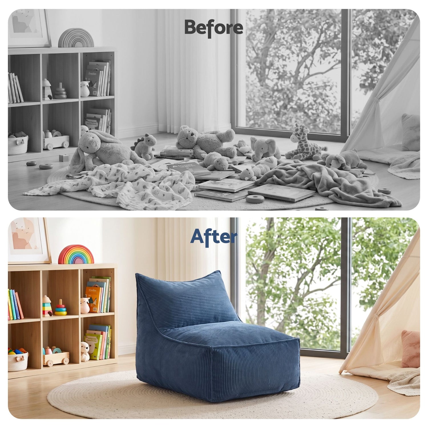 Artiss Bean Bag Chair Cover (No Filler) Soft Corduroy Stuffed Animal Storage Bean Bag Cover for Adults, Washable Lazy Sofa Cover for Living Room Bedroom, Blue-Furniture > Sofas > Sofa Accessories-PEROZ Accessories