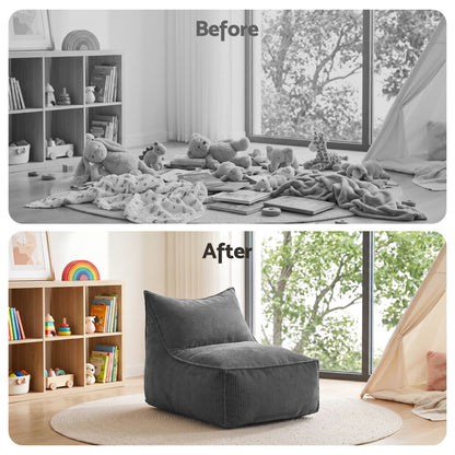 Artiss Bean Bag Chair Cover (No Filler) Soft Corduroy Stuffed Animal Storage Bean Bag Cover for Adults, Washable Lazy Sofa Cover for Living Room Bedroom, Grey-Furniture > Sofas > Sofa Accessories-PEROZ Accessories