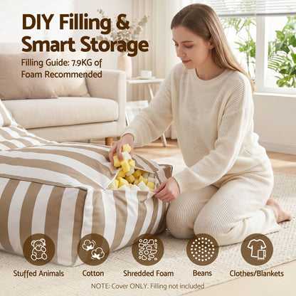 Artiss Outdoor Bean Bag Chair Cover (No Filler) Splash-Proof Beanbag Lounge Sofacover Stuffed Animal Storage Bean Bag Cover for Patio Poolside Relaxing, Taupe-Furniture > Sofas > Sofa Accessories-PEROZ Accessories