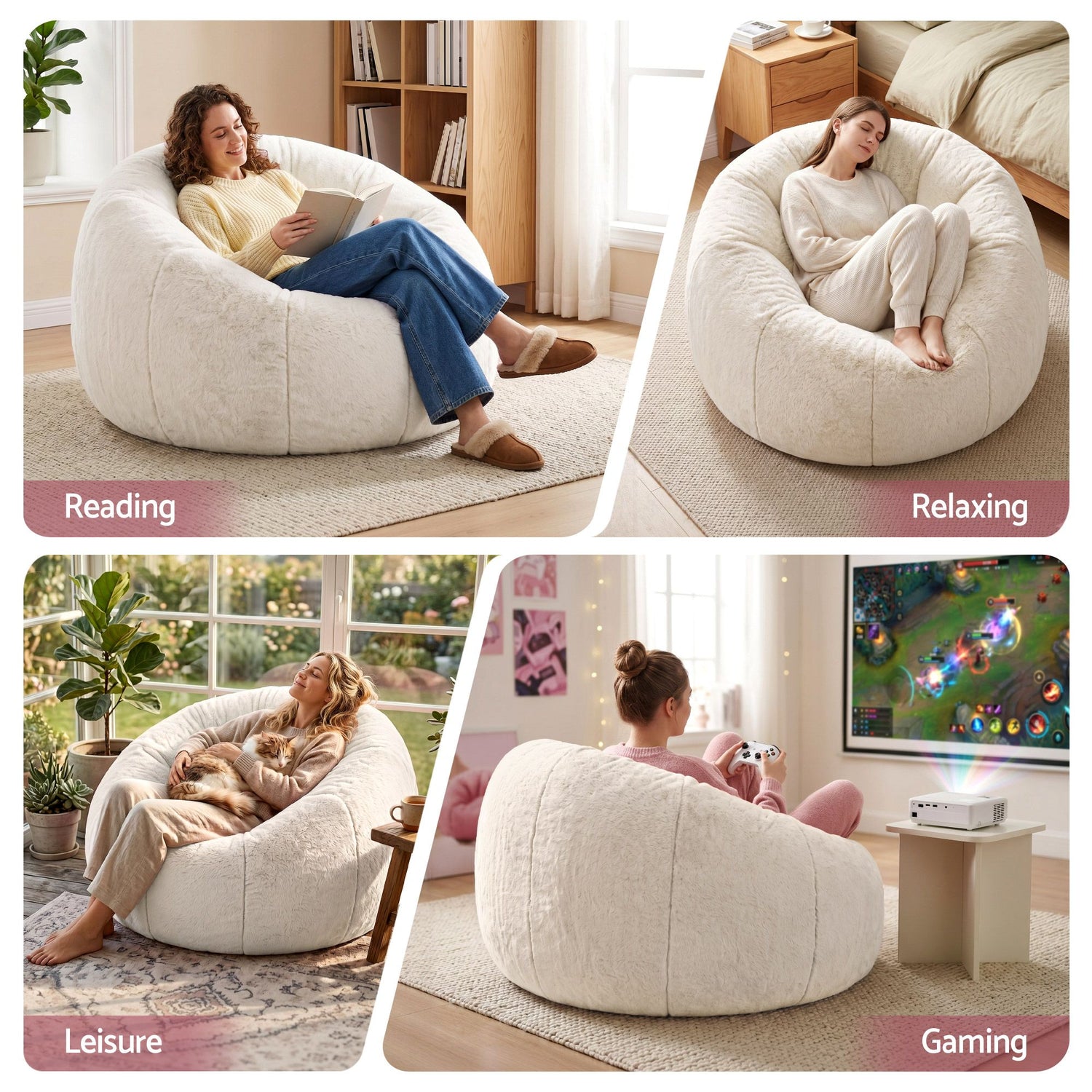 Artiss Bean Bag Chair Cover (No Filler) Soft Faux Fur Beanbag Cover Large Round Stuffed Animal Storage Bean Bag Cover Washable Lazy Sofa Cover for Adults Kids Teens, Beige-Furniture > Sofas > Sofa Accessories-PEROZ Accessories